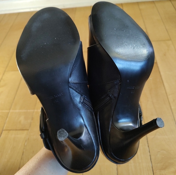 Nine West Amina Elegant Black Leather Peep Toe Heeled Shoes - Picture 6 of 14